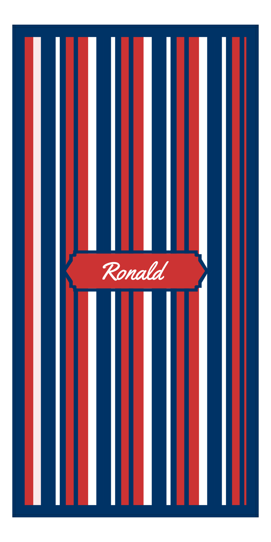 Personalized 5 Color Stripes 4 Repeat Beach Towel - Vertical - Red White and Blue - Oblong Frame - Front View