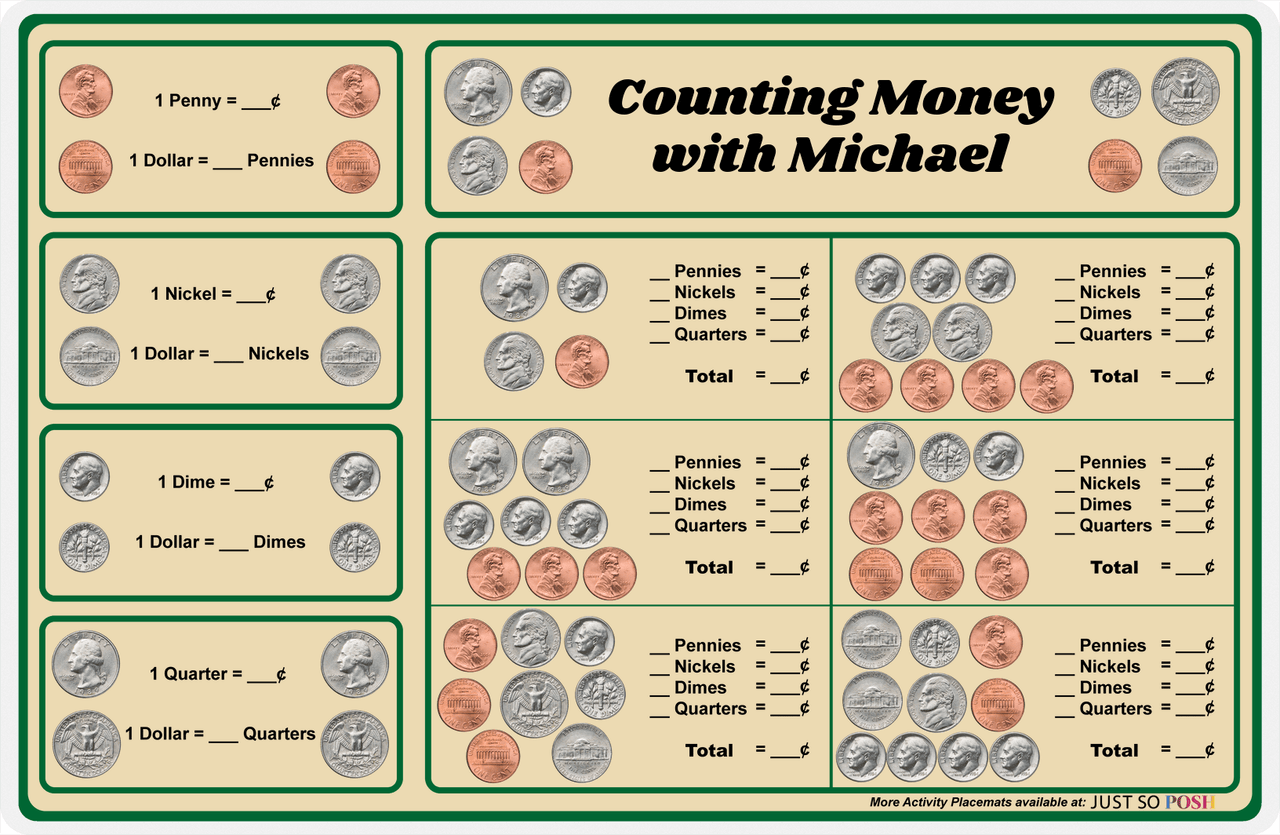 Personalized Activity Placemat - Counting Money -  View