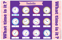 Thumbnail for Personalized Activity Placemat - Telling Time IV - Read the Clock -  View