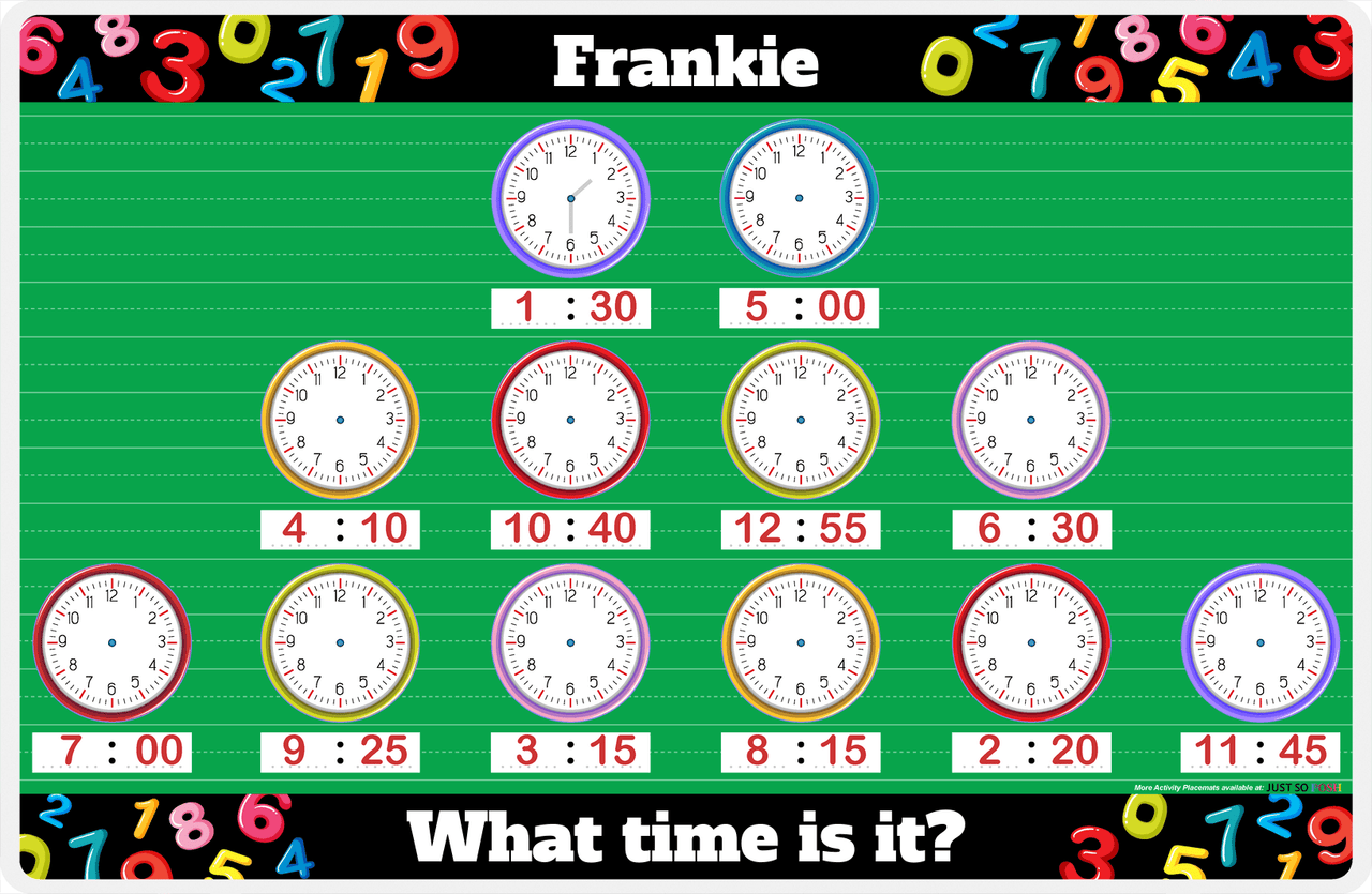 Personalized Activity Placemat - Telling Time V - Add Clock Hands -  View