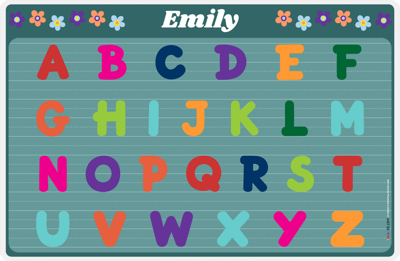 Personalized Activity Placemat - Learning Alphabet IV - Teal Background -  View