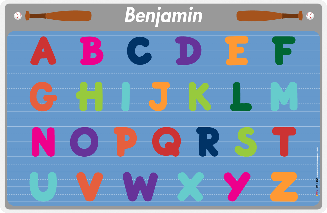 Personalized Activity Placemat - Learning Alphabet VI - Baseball -  View