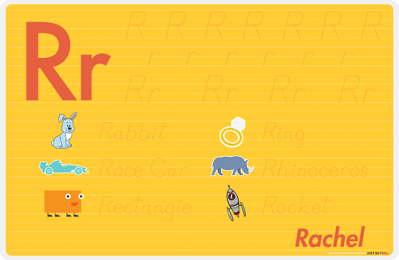 Personalized Activity Placemat - Tracing Letter R - Yellow Background -  View