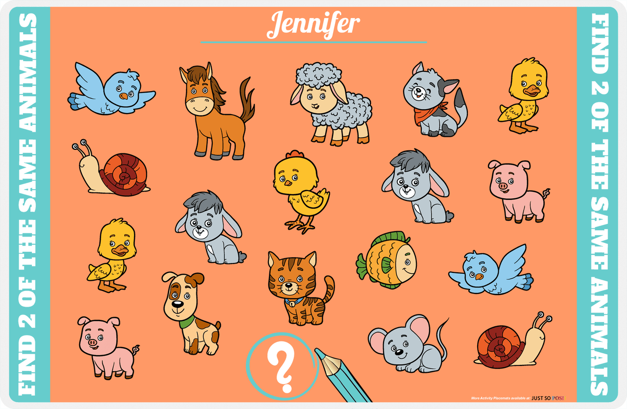 Personalized Activity Placemat - Matching Animals II - Orange Background -  View