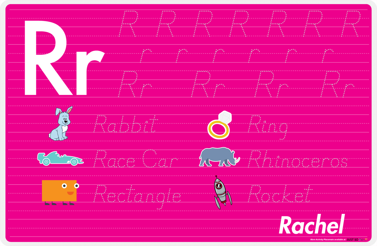 Personalized Activity Placemat - Tracing Letter R - Pink Background -  View