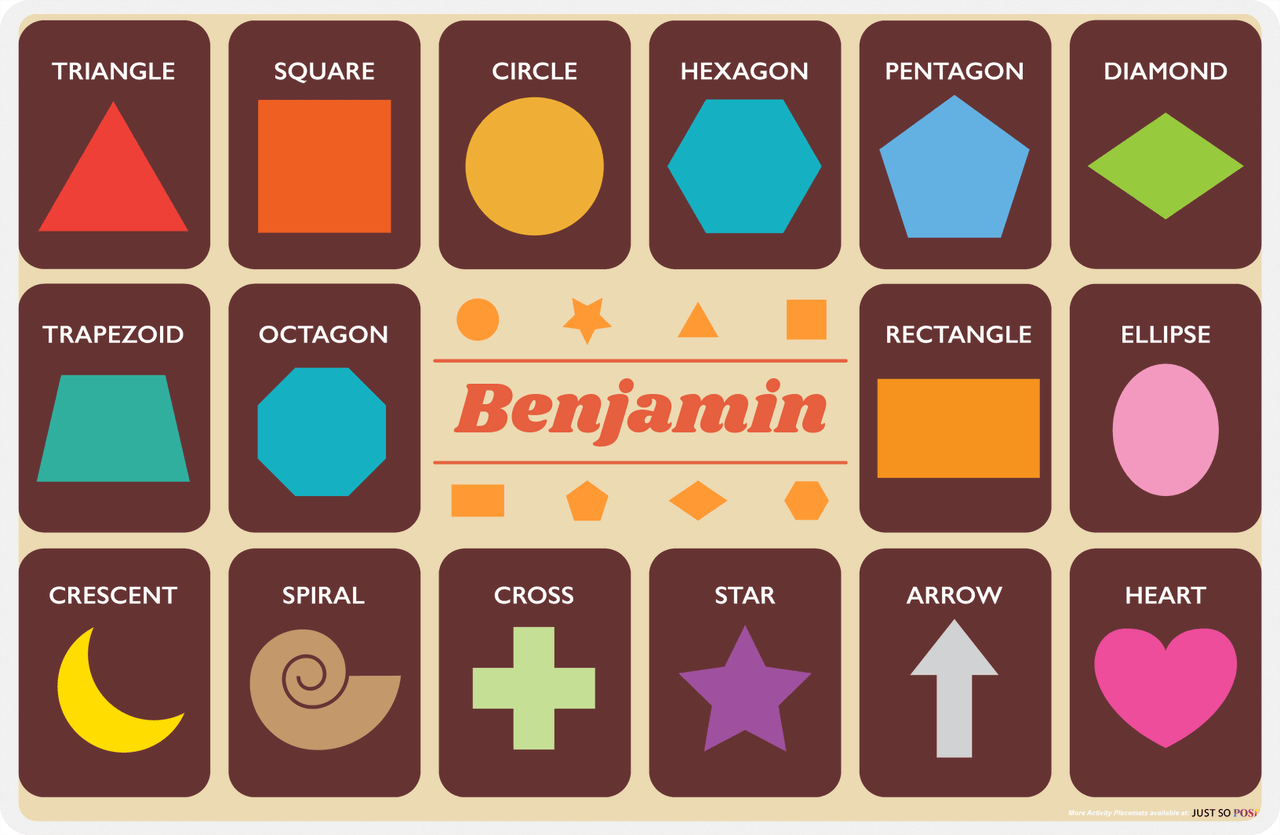 Personalized Activity Placemat - Learning Shapes V - Light Brown Background -  View