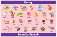 Thumbnail for Personalized Activity Placemat - Learning Animals IV - Pink Background -  View