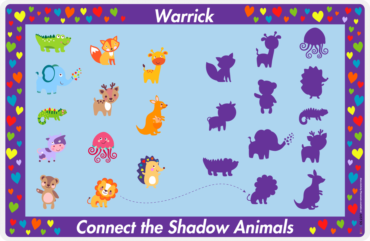 Personalized Activity Placemat - Matching Animals V - Purple Background -  View