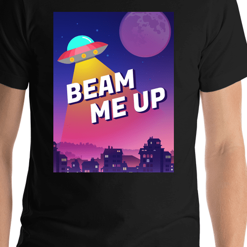 Aliens / UFO T-Shirt - Black - Beam Me Up - Shirt Close-Up View