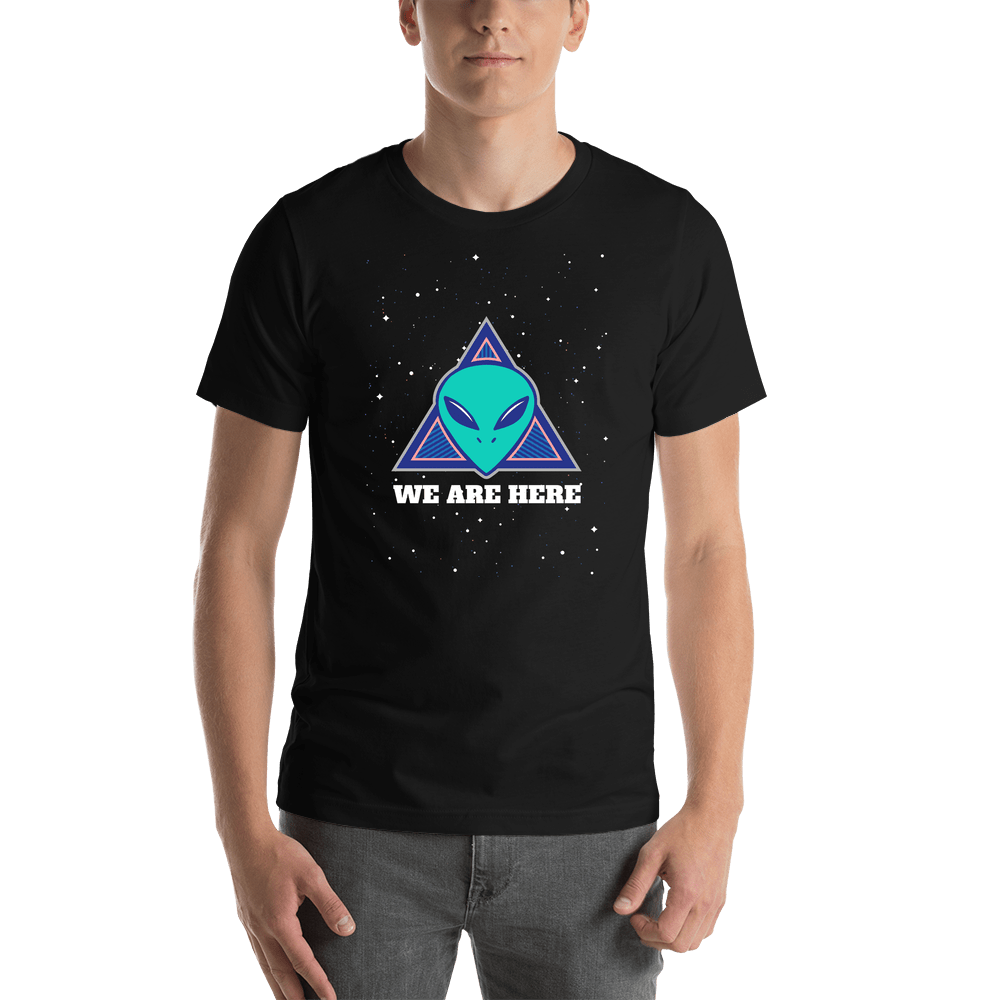 Aliens / UFO T-Shirt - Black - We Are Here - Shirt View