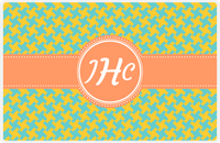 Thumbnail for Personalized Alternate Houndstooth Placemat - Viking Blue and Mustard - Tangerine Circle Frame with Ribbon -  View