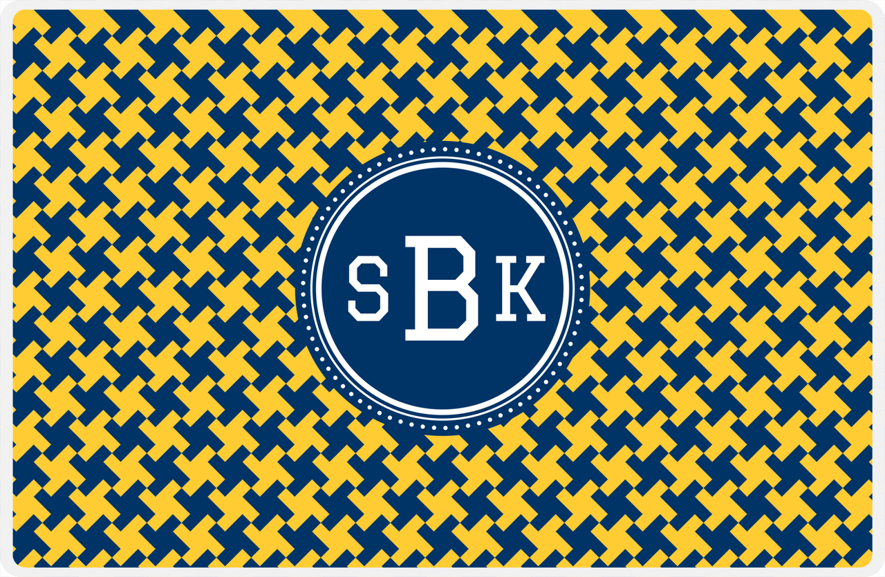 Personalized Alternate Houndstooth Placemat - Navy and Mustard - Navy Circle Frame -  View