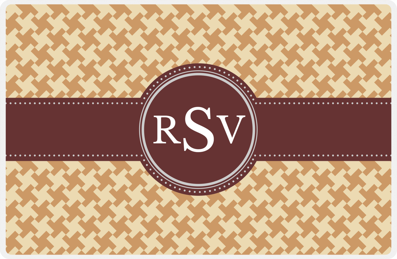 Personalized Alternate Houndstooth Placemat - Light Brown and Champagne - Brown Circle Frame with Ribbon -  View