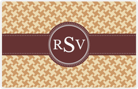 Thumbnail for Personalized Alternate Houndstooth Placemat - Light Brown and Champagne - Brown Circle Frame with Ribbon -  View