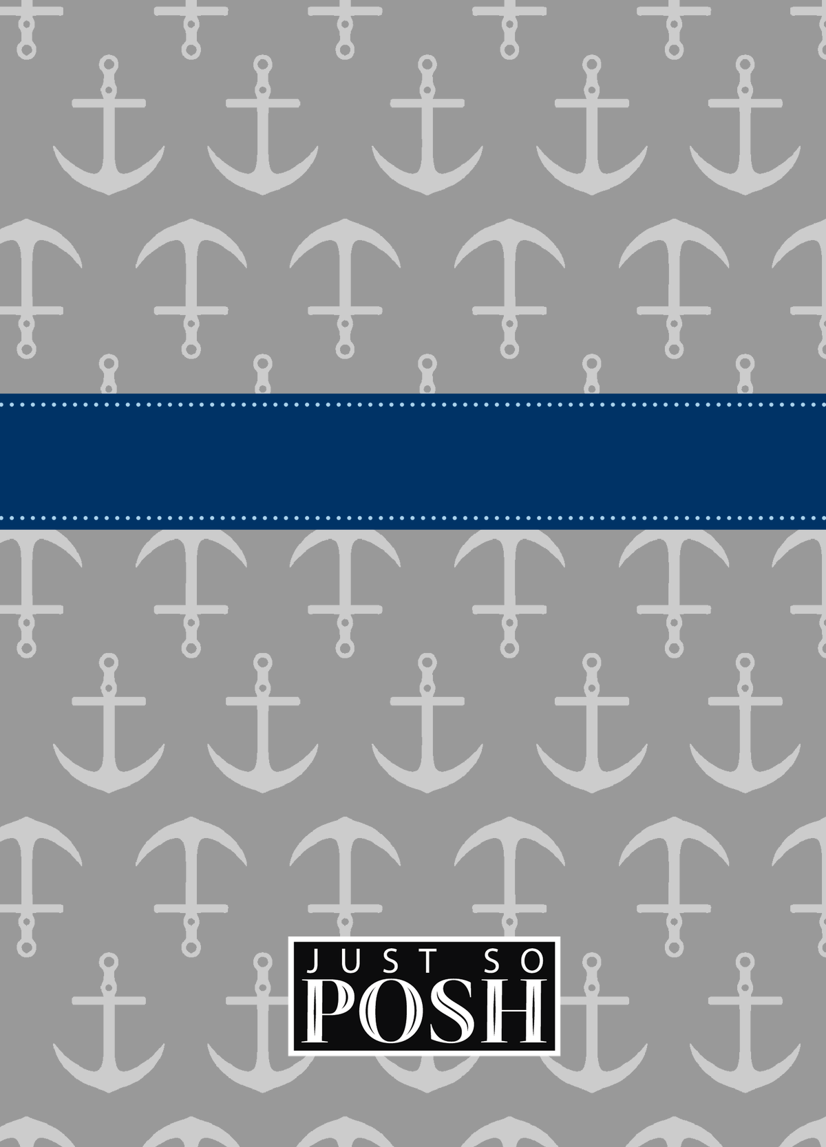 Personalized Anchors Journal - Grey and Navy - Ribbon Nameplate - Back View