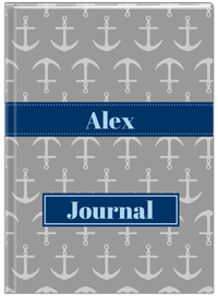 Thumbnail for Personalized Anchors Journal - Grey and Navy - Ribbon Nameplate - Front View