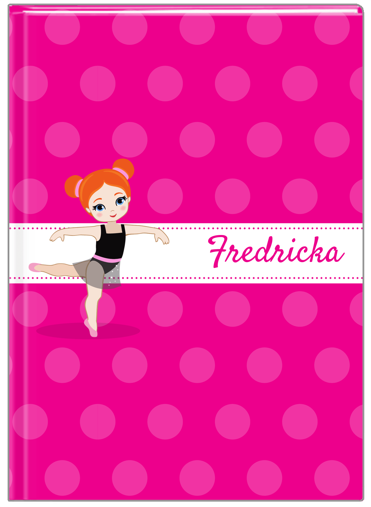 Personalized Ballerina Journal II - Polka Dot Stripe - Redhead Ballerina - Front View