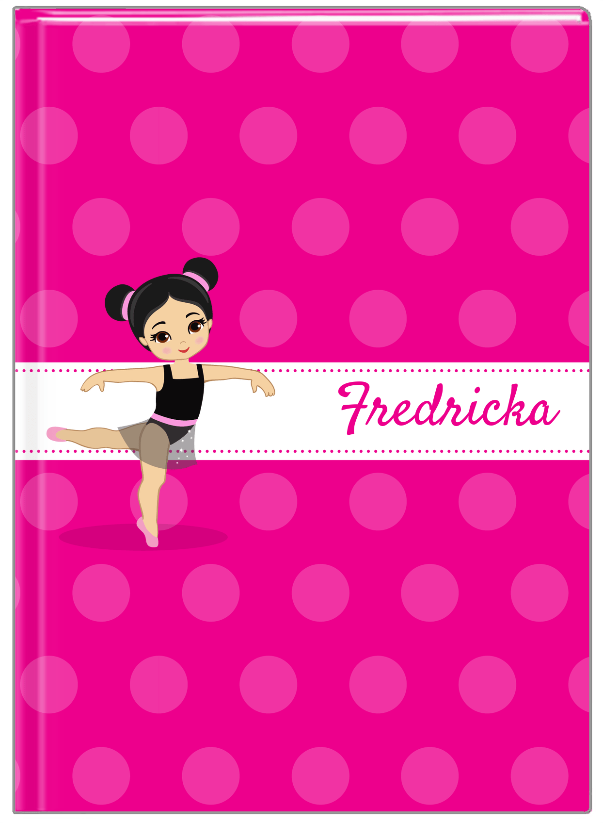 Personalized Ballerina Journal II - Polka Dot Stripe - Asian Ballerina - Front View
