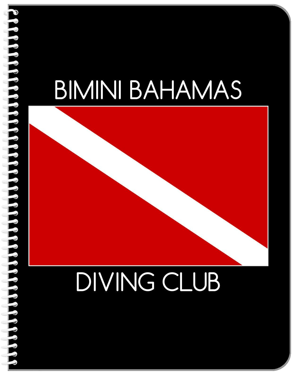 Personalized Beach Notebook I - Dive Flag - Black Background - Front View
