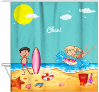 Thumbnail for Personalized Beach Shower Curtain X - Body Boarding - Blonde Girl - Hanging View