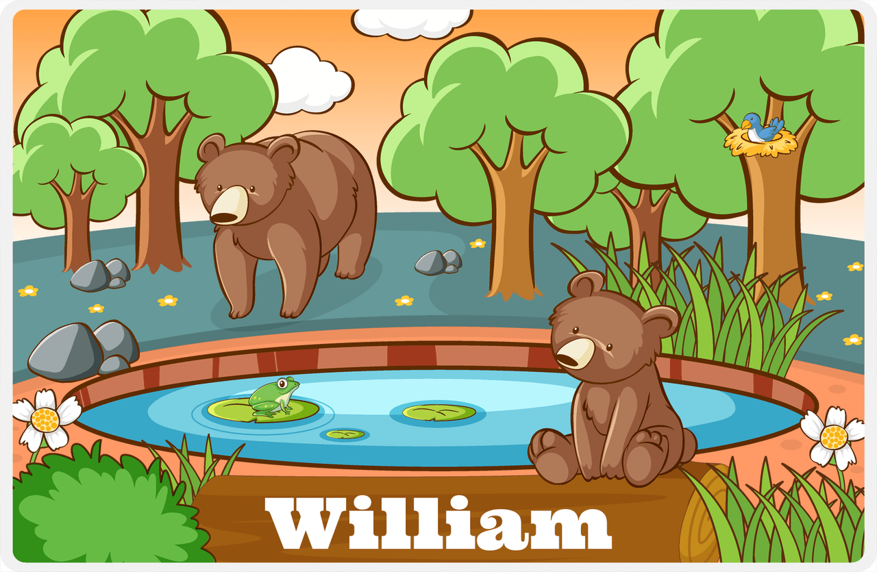 Personalized Bears Placemat I - Bear Pond - Orange Background -  View