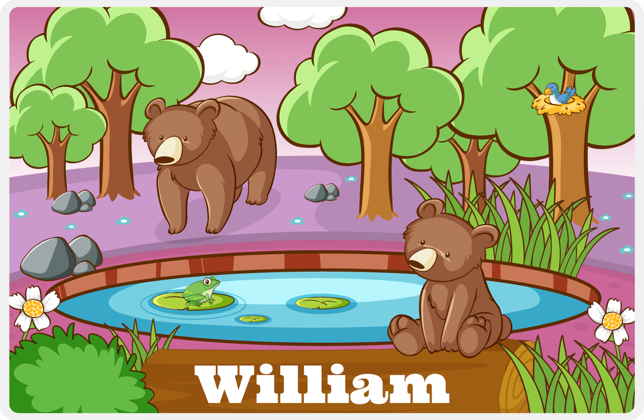 Personalized Bears Placemat I - Bear Pond - Purple Background -  View