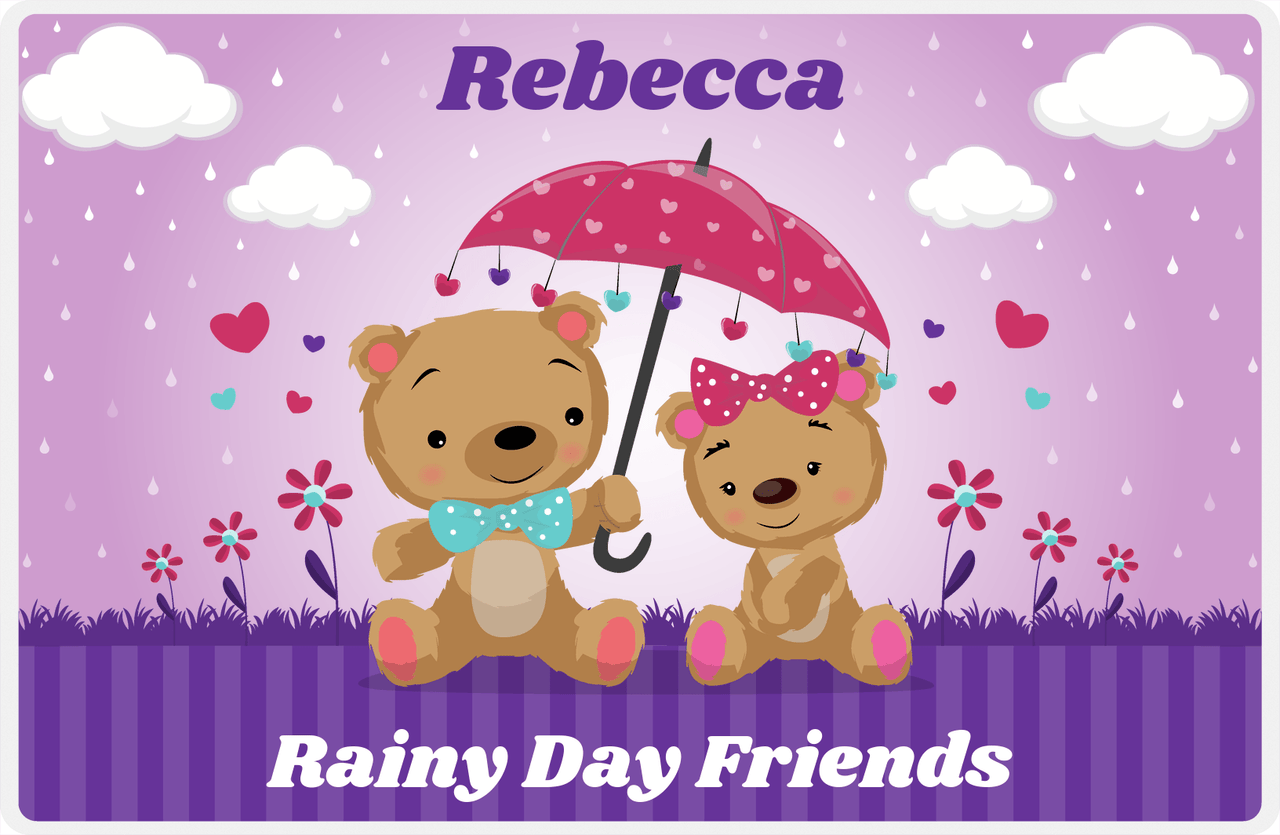 Personalized Bears Placemat V - Rainy Day - Purple Background -  View
