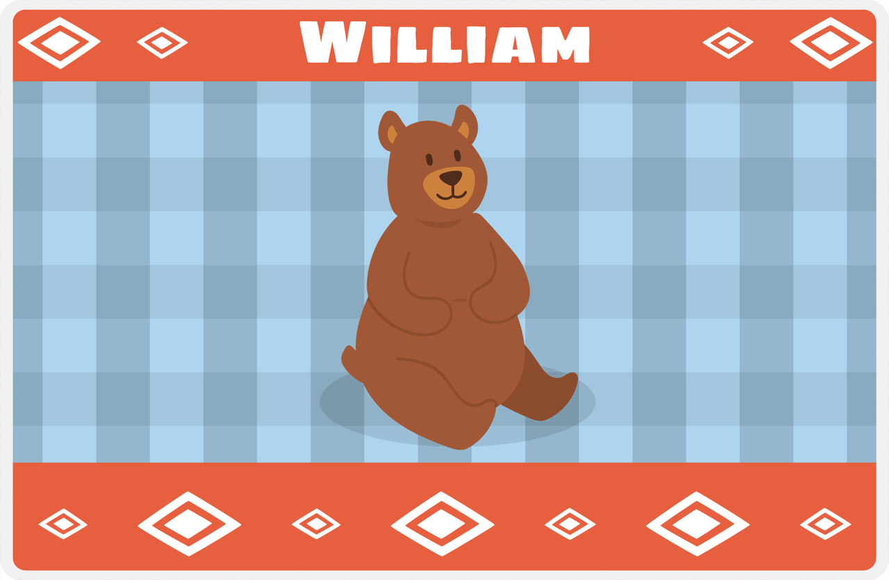 Personalized Bears Placemat VIII - Flannel Bear II - Blue Background -  View