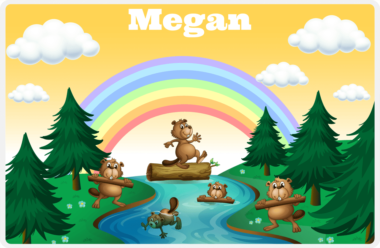 Personalized Beavers Placemat I - Rainbow River - Yellow Background -  View