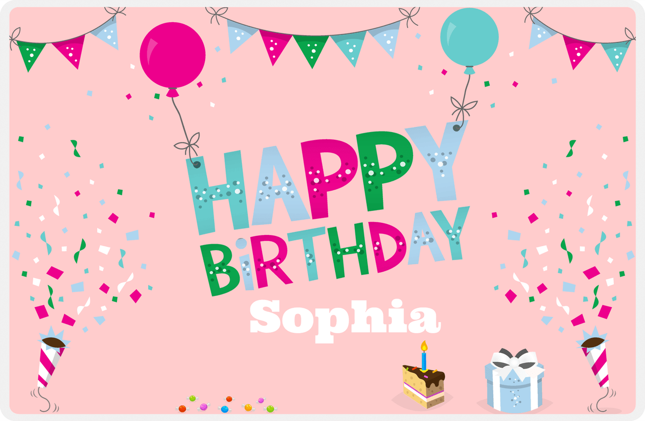 Personalized Birthday Placemat I - Balloons - Pink Background -  View