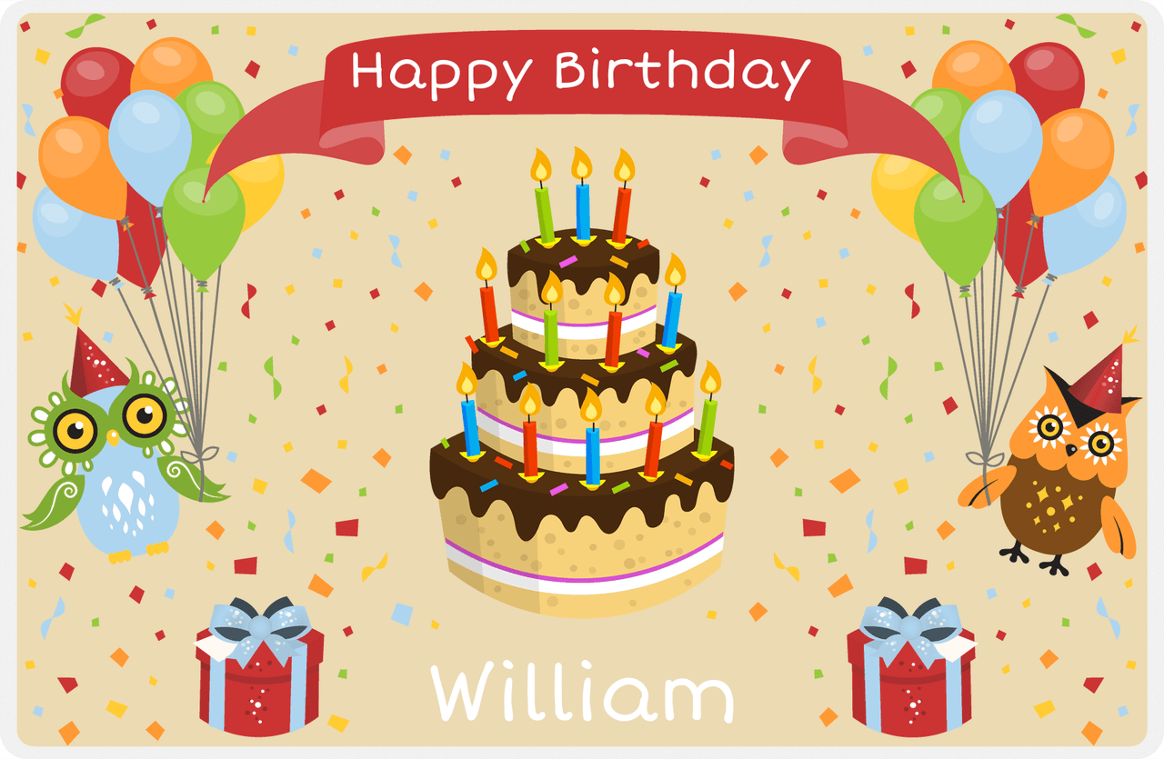 Personalized Birthday Placemat II - Big Cake - Light Brown Background -  View