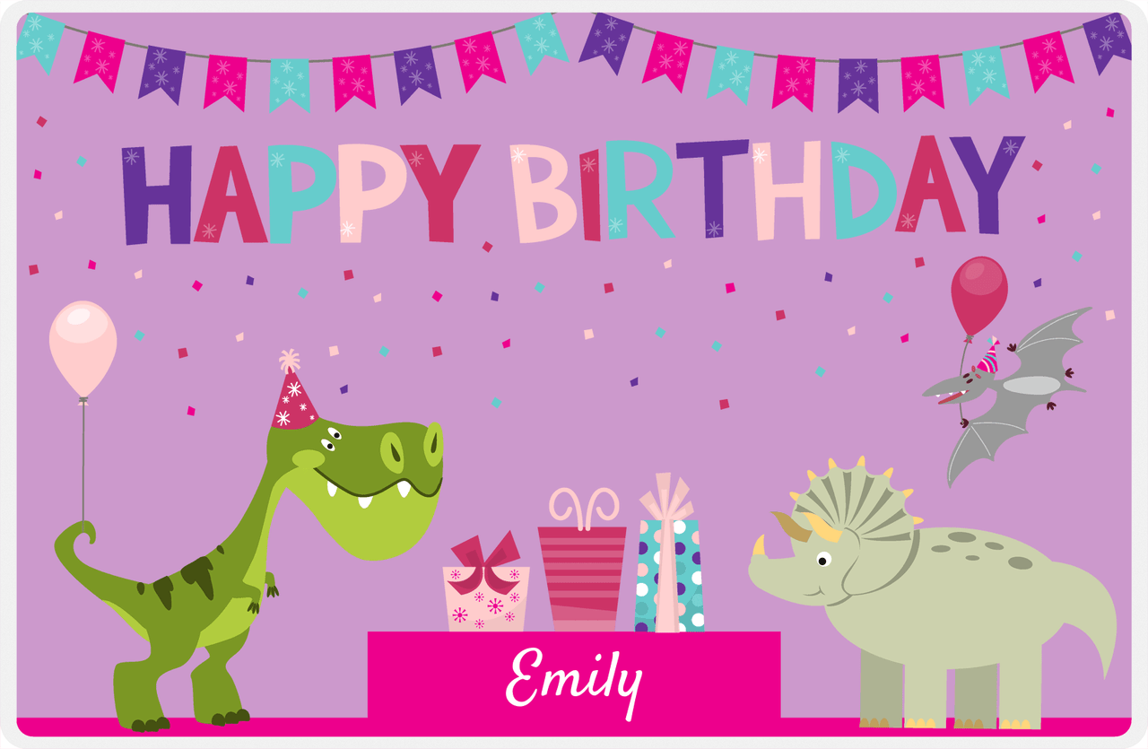 Personalized Birthday Placemat VII - Dino Party - Purple Background -  View