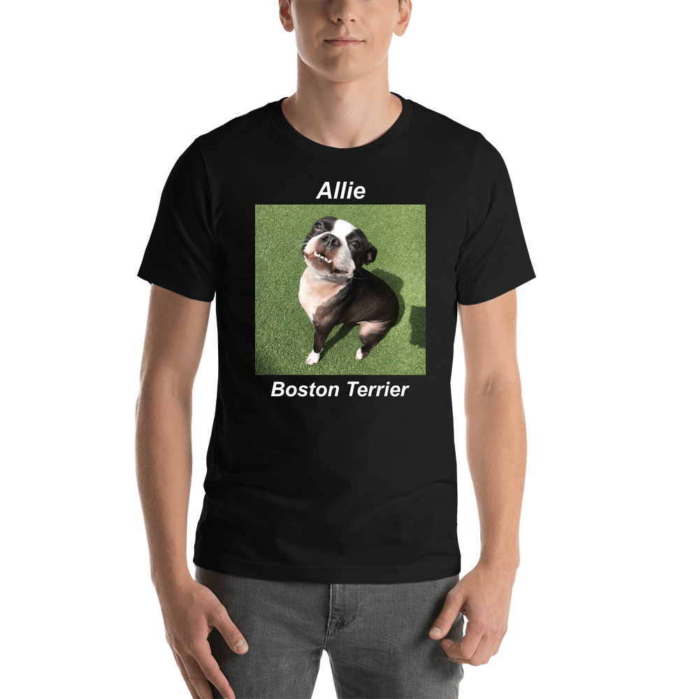 Personalized Black T-Shirt - Upload Your Square Image - Text Above & Below Photo - Shirt View