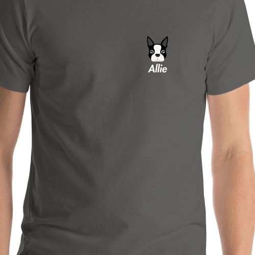 Personalized Boston Terrier T-Shirt - Grey - Shirt Close-Up View