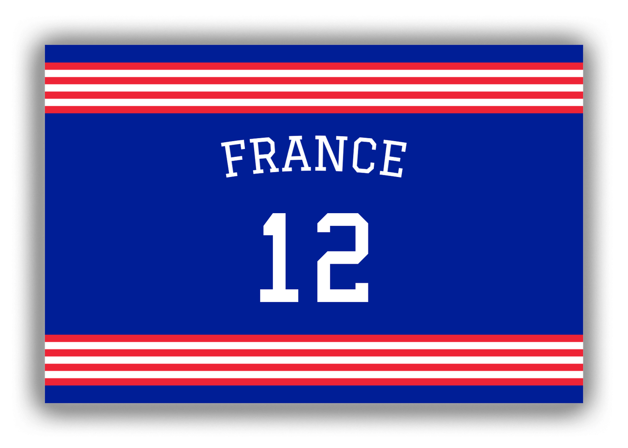 Personalized Canvas Wrap & Photo Print - Jersey Number with Arched Name - France - Triple Stripe - Front View