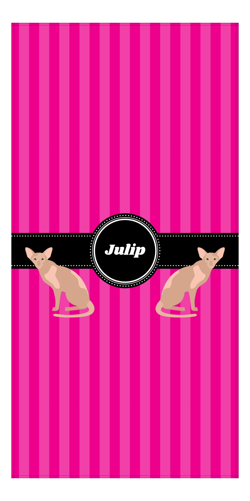 Personalized Cats Beach Towel II - Pink Stripes - Cat IV - Front View