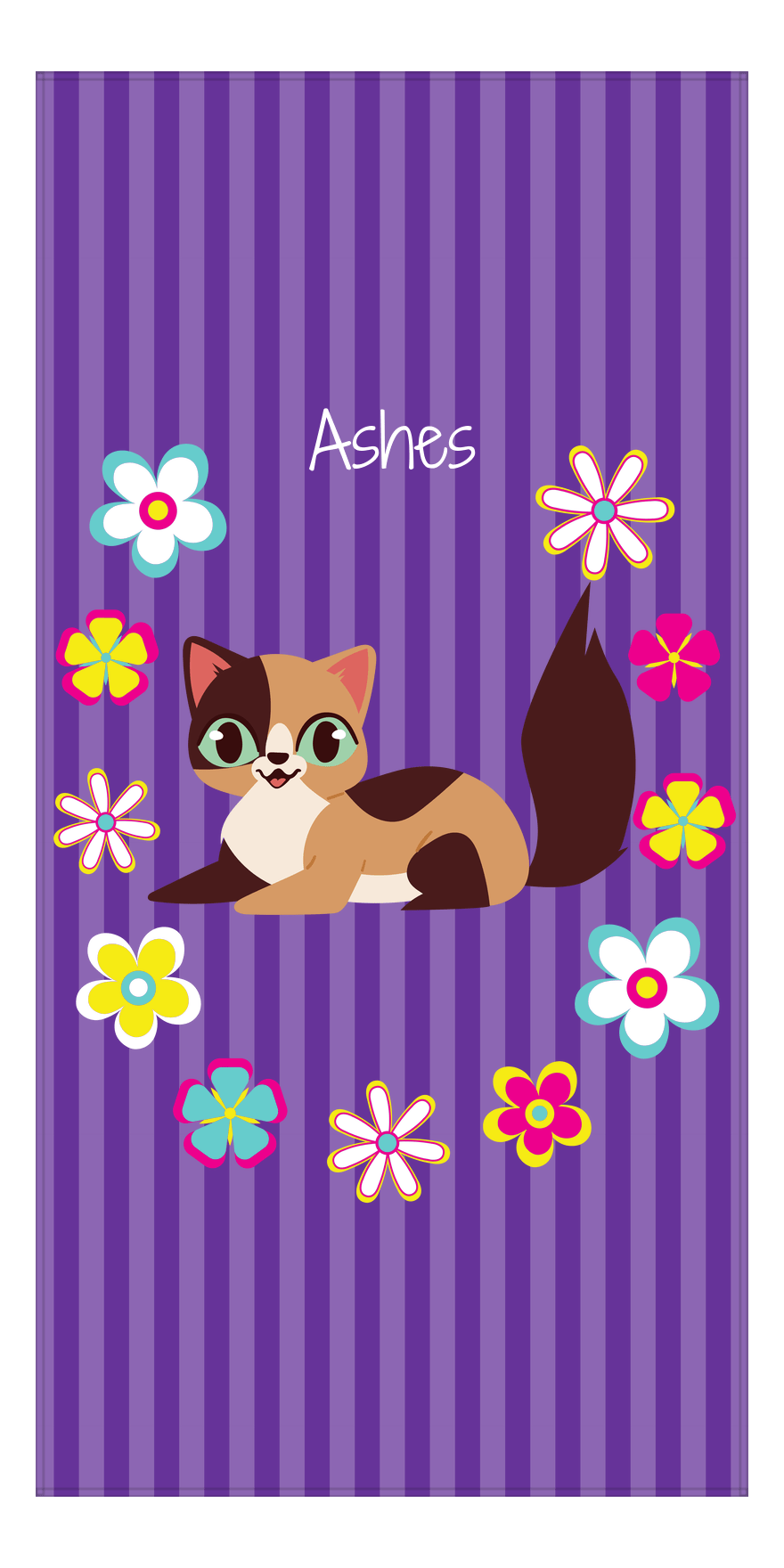Personalized Cats Beach Towel XII - Circle of Flowers - Cat I - Front View