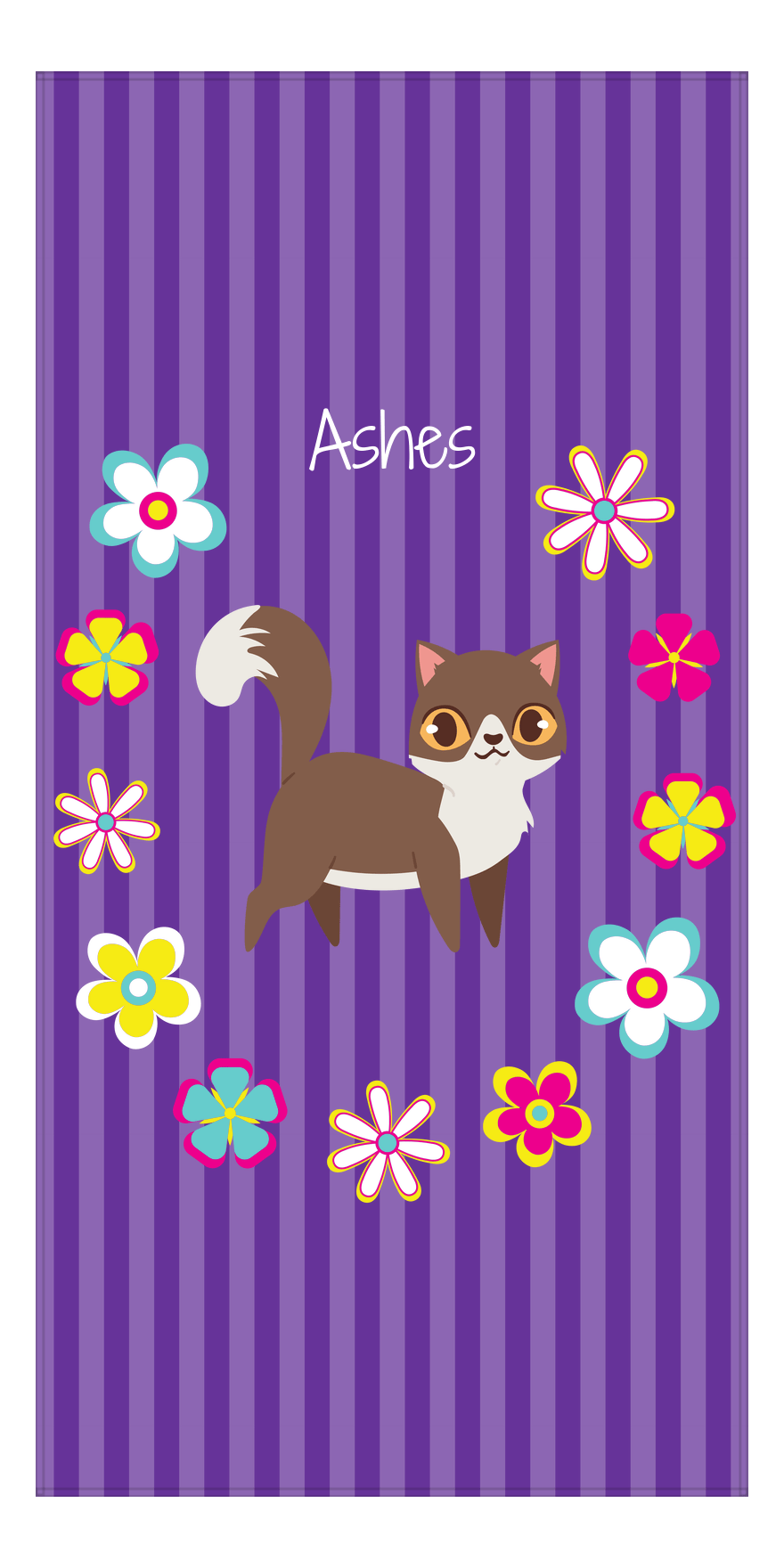 Personalized Cats Beach Towel XII - Circle of Flowers - Cat II - Front View
