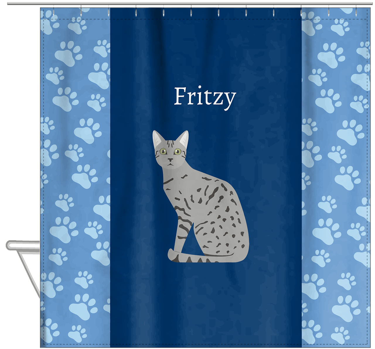 Personalized Cats Shower Curtain IV - Blue Background - Cat III - Hanging View