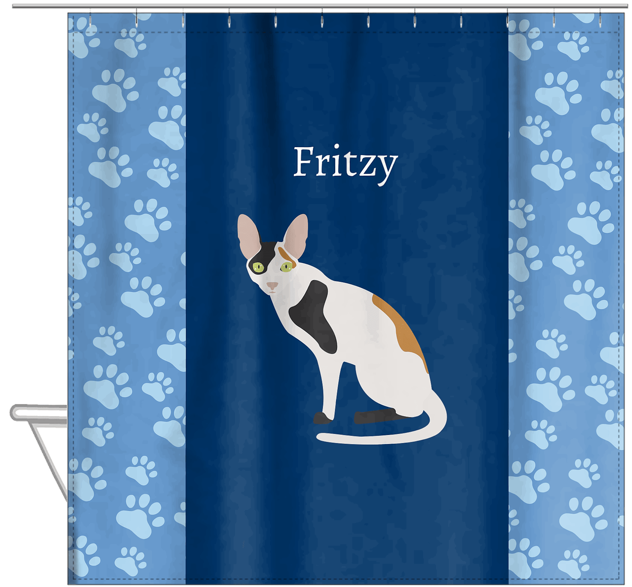 Personalized Cats Shower Curtain IV - Blue Background - Cat IX - Hanging View