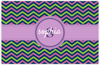 Thumbnail for Personalized Chevron II Placemat - Name Over Initial - Lime, Navy, Orchid - Circle Ribbon Frame -  View