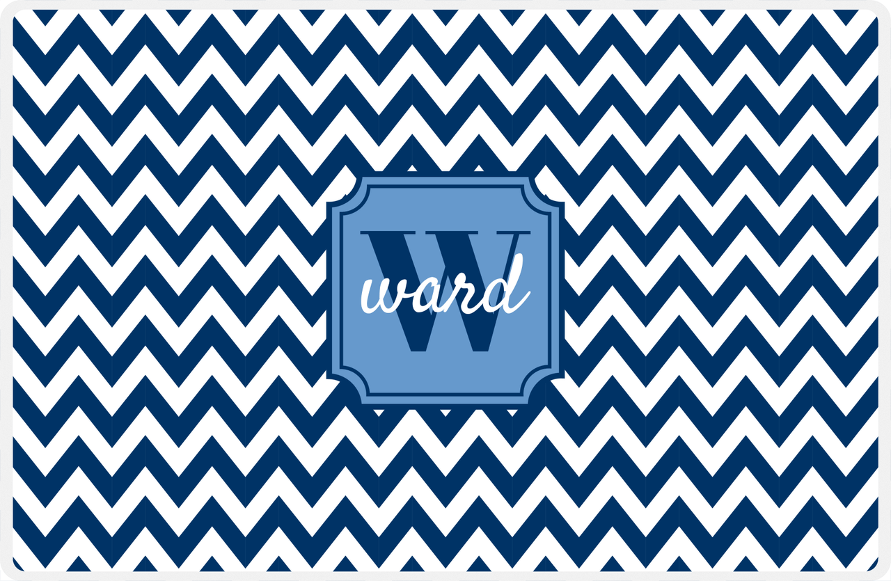 Personalized Chevron III Placemat - Name Over Initial - Blue and White - Stamp Nameplate -  View