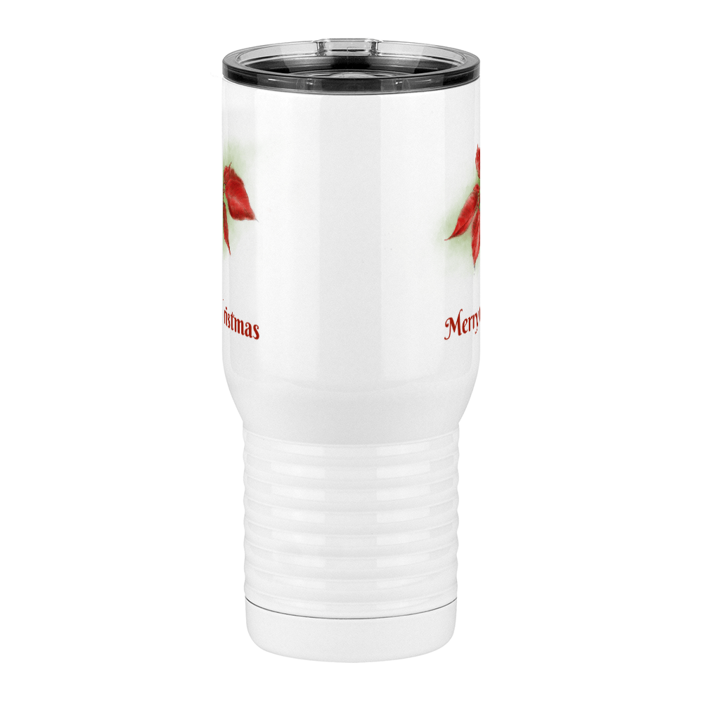 Personalized Christmas Poinsettia Travel Coffee Mug Tumbler with Handle (20 oz) - 2-sided print - Front View