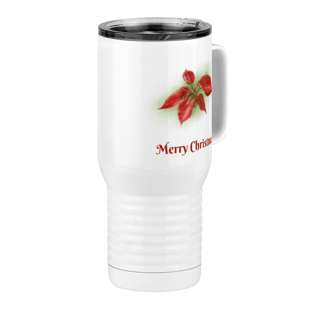 Personalized Christmas Poinsettia Travel Coffee Mug Tumbler with Handle (20 oz) - 2-sided print - Front Right View