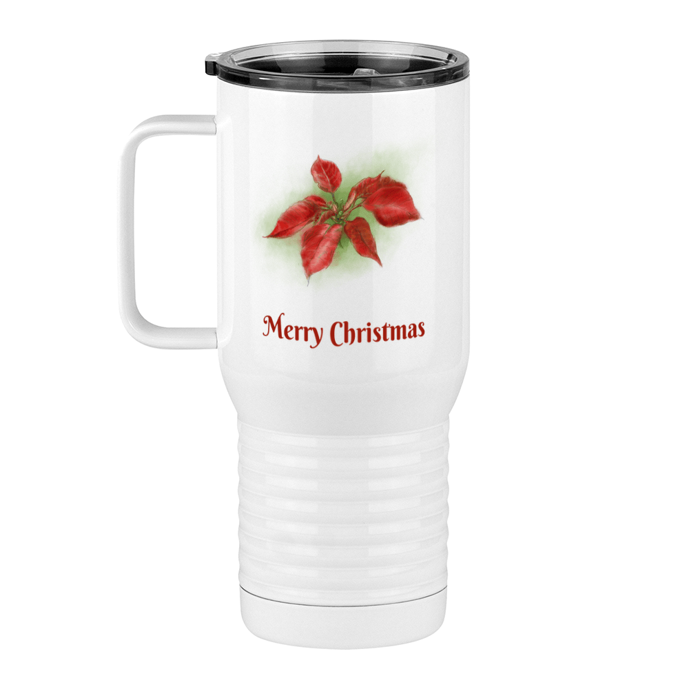 Personalized Christmas Poinsettia Travel Coffee Mug Tumbler with Handle (20 oz) - 2-sided print - Left View