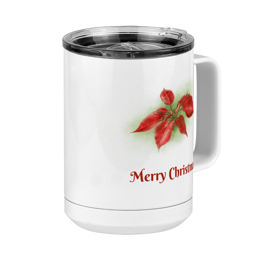 Personalized Christmas Poinsettia Coffee Mug Tumbler with Handle (15 oz) - 2-sided print - Front Right View