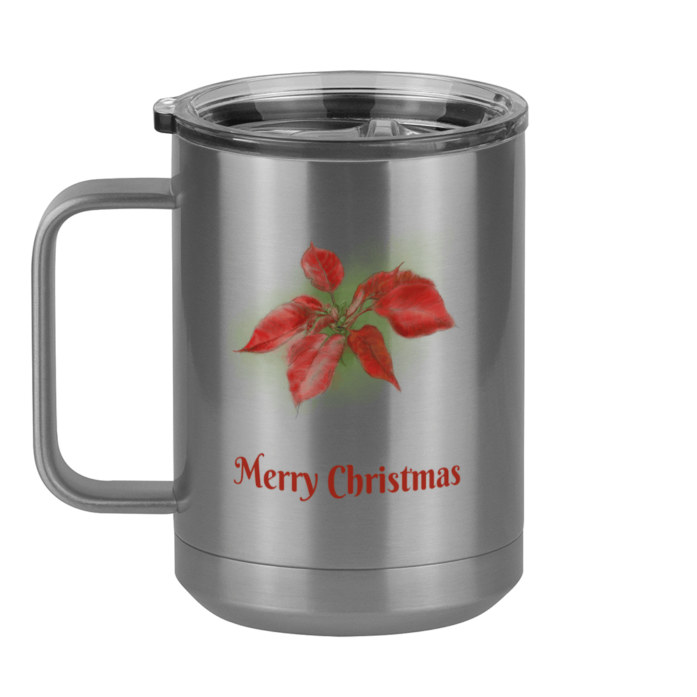 Personalized Christmas Poinsettia Coffee Mug Tumbler with Handle (15 oz) - 2-sided print - Left View