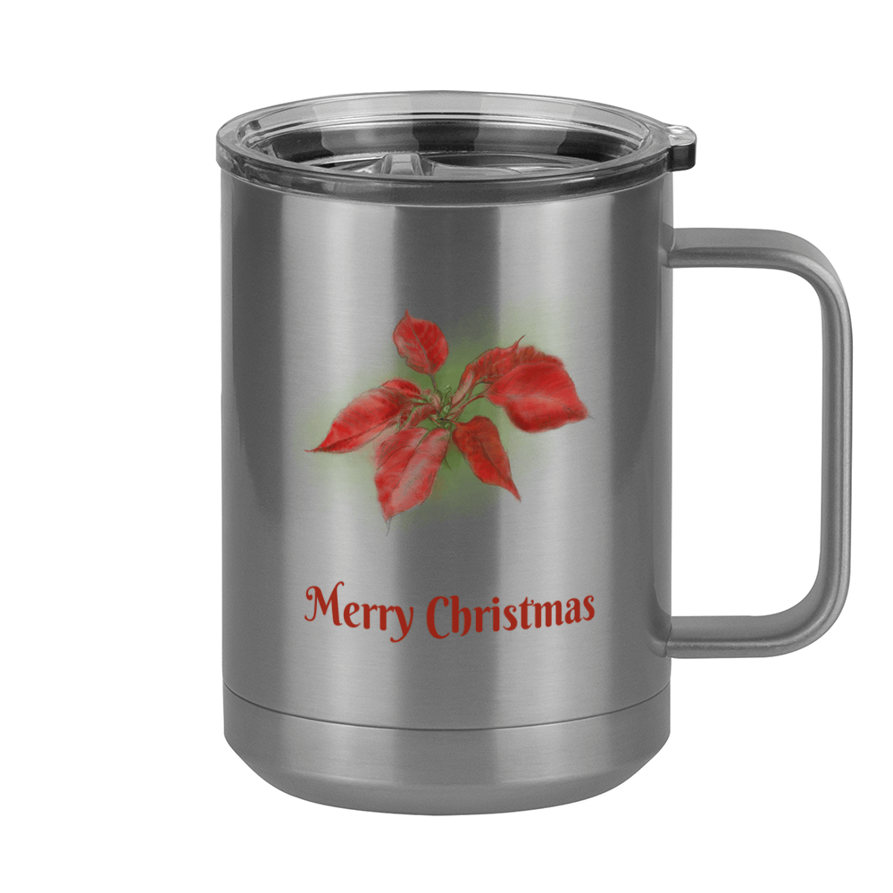 Personalized Christmas Poinsettia Coffee Mug Tumbler with Handle (15 oz) - 2-sided print - Right View