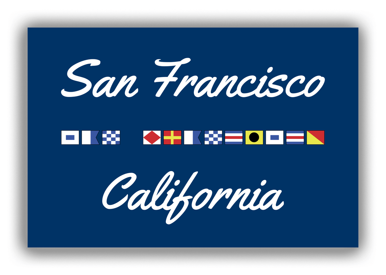 Personalized City & State Nautical Flags Canvas Wrap & Photo Print - Blue Background - Black Border Flags - San Francisco, California - Front View