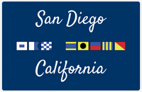Thumbnail for Personalized City & State Nautical Flags Placemat - Blue Background - Black Border Flags - San Diego, California -  View